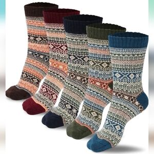 5 Pairs of Women's Wool Socks, Warm Vintage Wool Socks